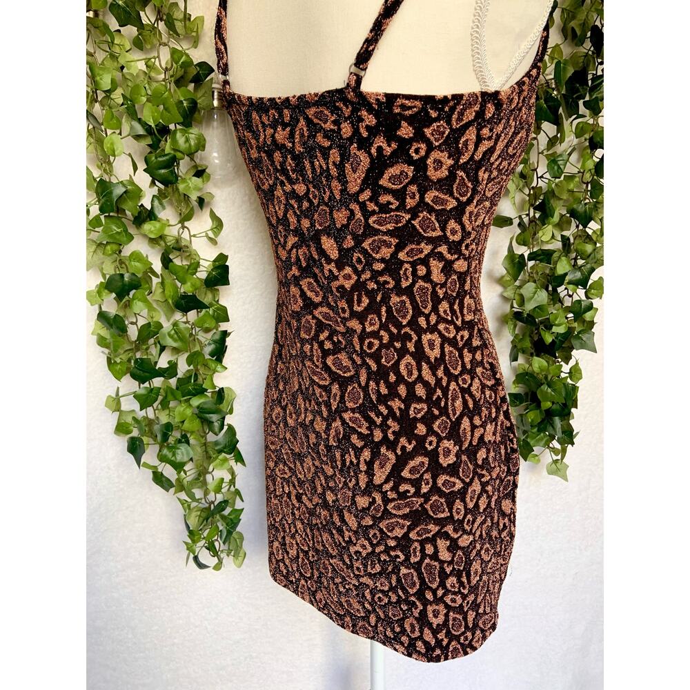 Forever 21 Black Rose Gold Cheetah Print Cowl Neck Strappy Mini Dress Small - Picture 5 of 9